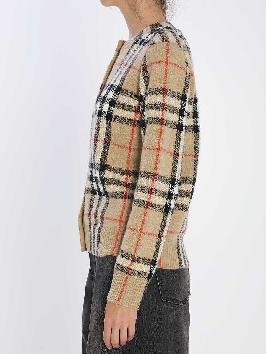 Cardigane Burberry Check Wool And Cashmere Cardigan Beige Femei (BM 19056459) 3