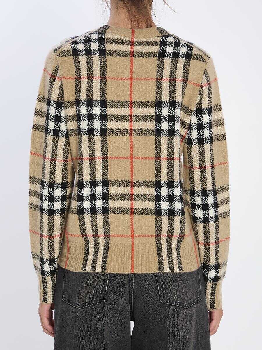 Cardigane Burberry Check Wool And Cashmere Cardigan Beige Femei (BM 19056459) 4