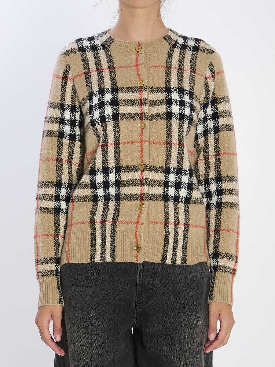 Cardigane Burberry Check Wool And Cashmere Cardigan Beige Femei (BM 19056459) 1