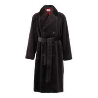 Paltoane Brown Coat With Waist Belt In Faux Fur Man Barbati