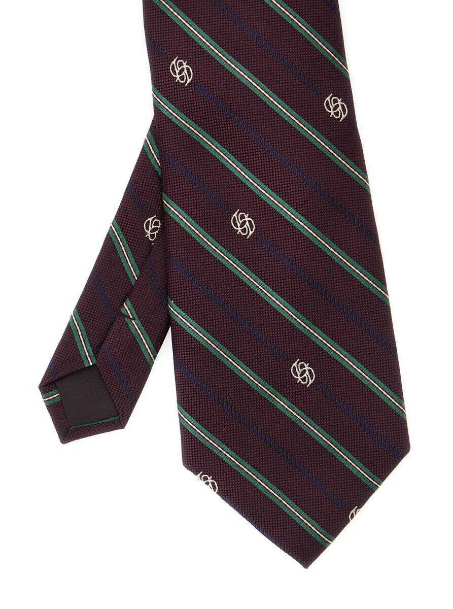 Cravate DRLE DE MONSIEUR La Cravate Rayure Monogramme Bordeaux Tie With All-Over Striped Motif And All-Over Logo Embroidery In Silk Man Red Barbati (BM 19059066) 2