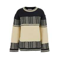 Topuri Black And White Crew Neck Sweaterwith All-Over Intarsia In Wool Woman Femei