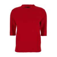 Pulovere Red Crew Neck Sweater With Short Sleeves In Virgin Wool Blend Woman Femei