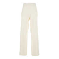 Pantaloni casual Beige High-Waisted Ribbed Knit Pants With Straight Hem In Wool Blend Woman Femei