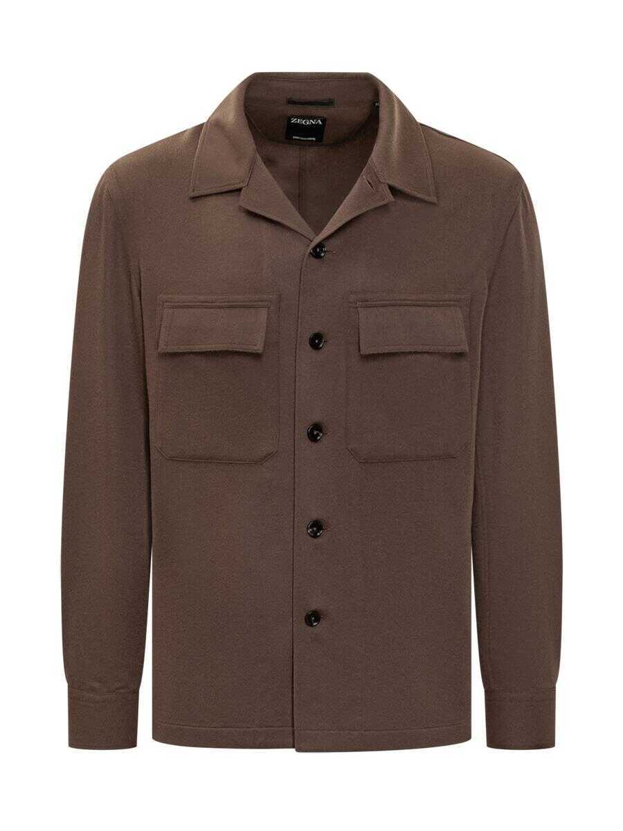Camasi ZEGNA Zegna Zegna Overshirt In Brown Wool BROWN Barbati (BM 19061223) 1
