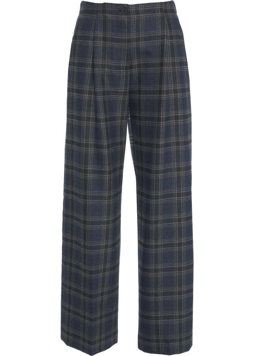 Pantaloni casual Otto d ame Glencheck pants Blue Femei (BM 19062136) 2