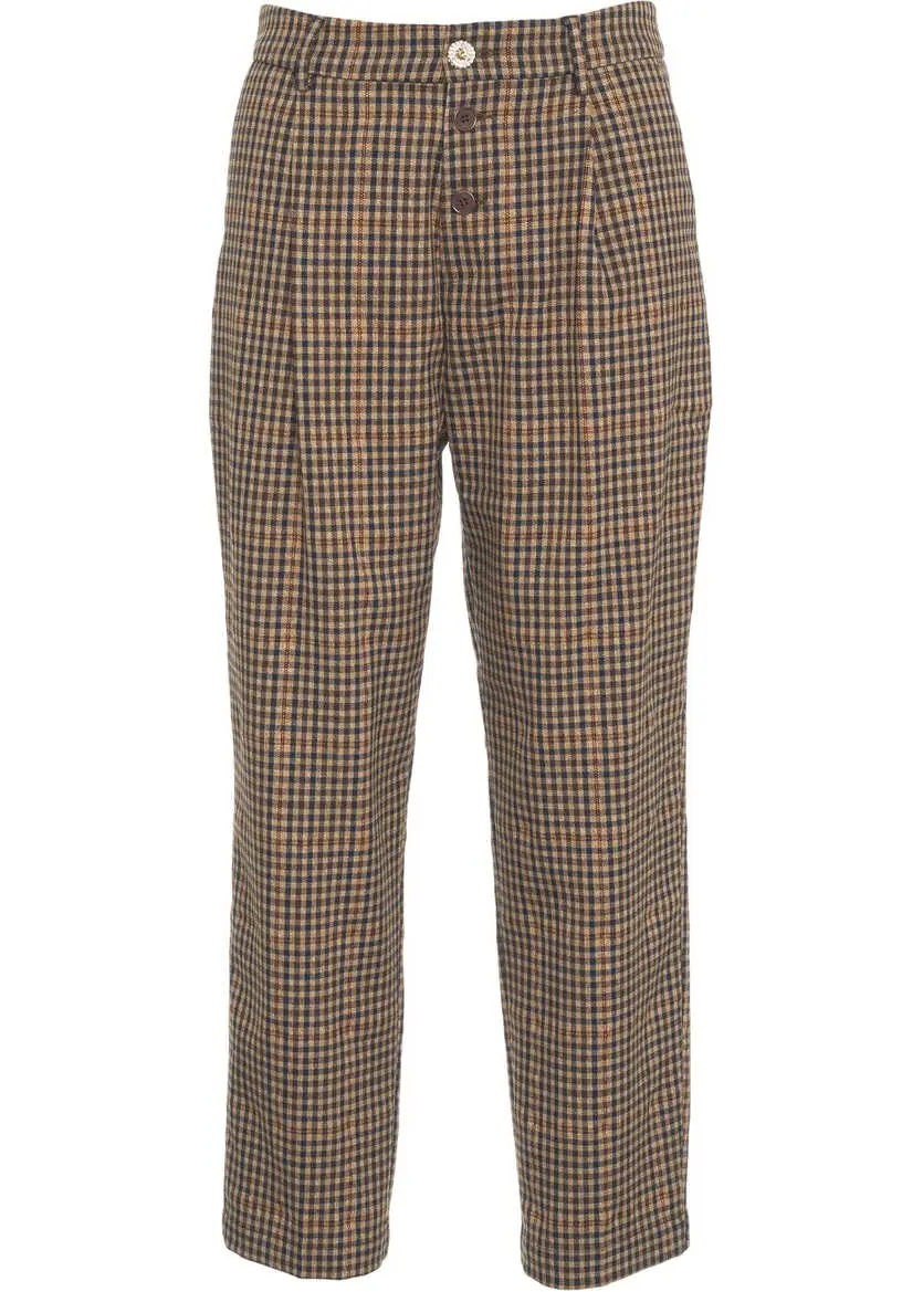 Pantaloni casual Liu Jo White Checkered pleated trousers Brown Femei (BM 19062202) 2