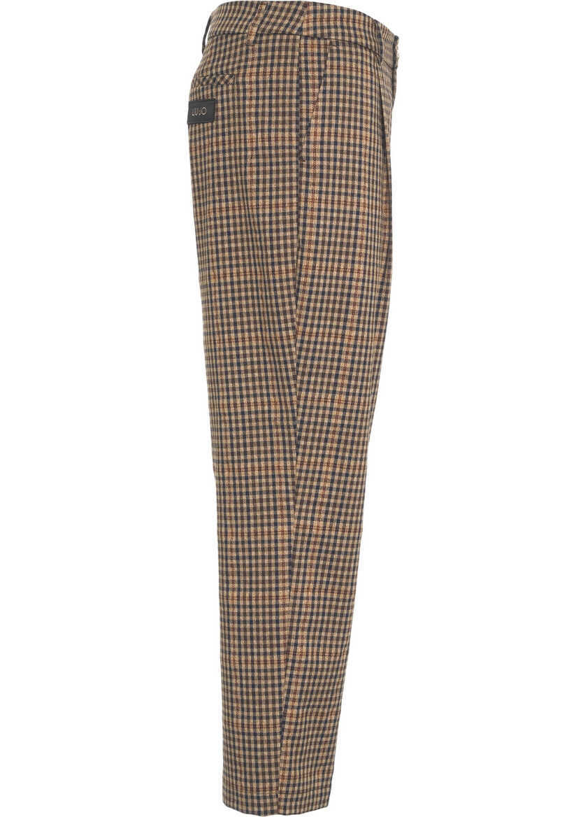 Pantaloni casual Liu Jo White Checkered pleated trousers Brown Femei (BM 19062202) 3