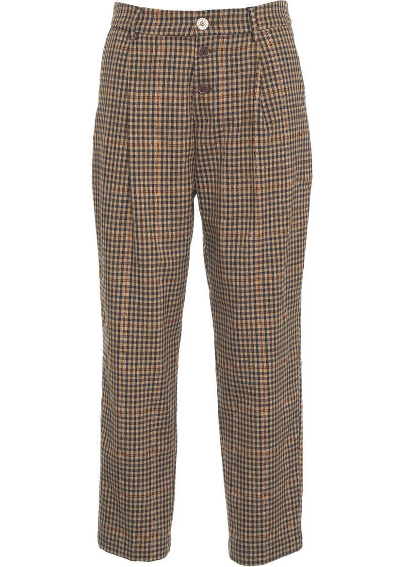 Pantaloni casual Liu Jo White Checkered pleated trousers Brown Femei (BM 19062202) 1