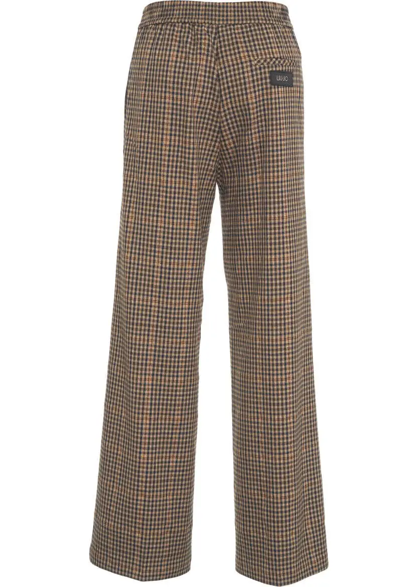 Pantaloni casual Liu Jo White Palazzo trousers checked Brown Femei (BM 19062205) 4
