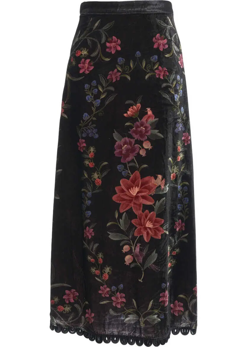 Fuste lungi Farmrio Velvet skirt with floral print Black Femei (BM 19062214) 2