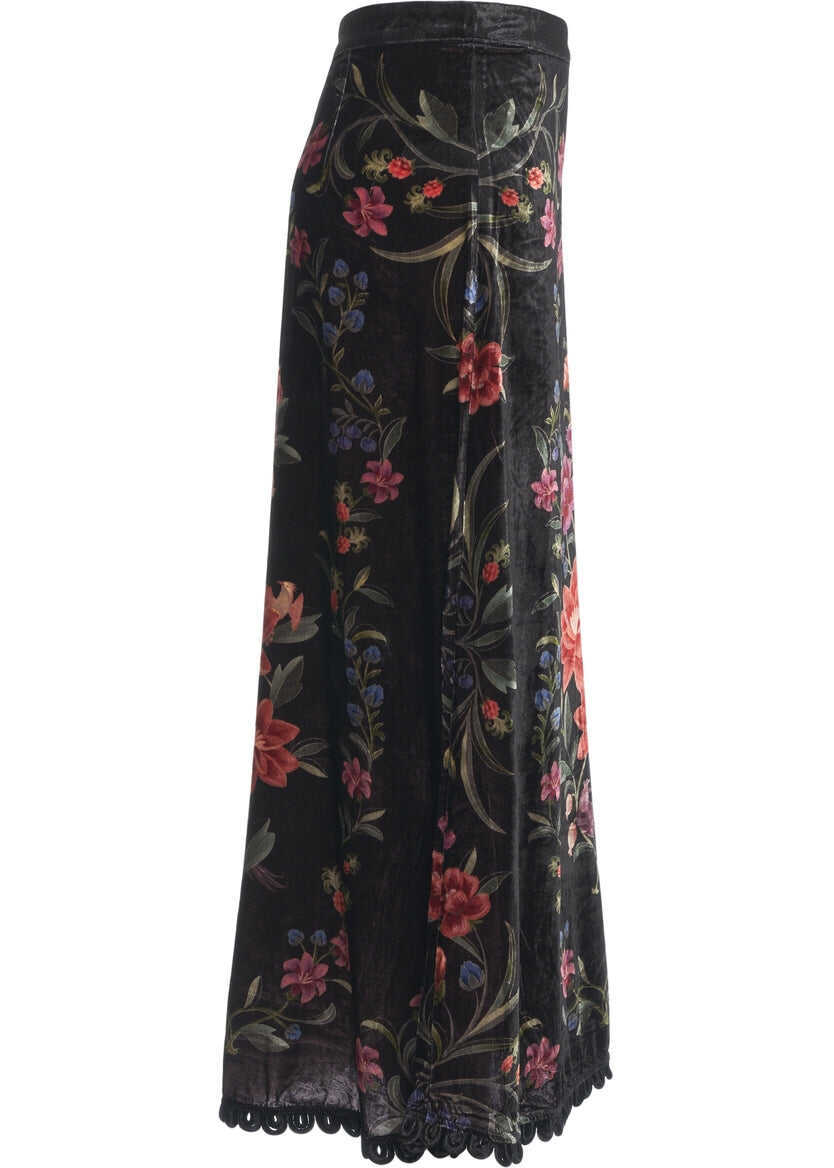 Fuste lungi Farmrio Velvet skirt with floral print Black Femei (BM 19062214) 3