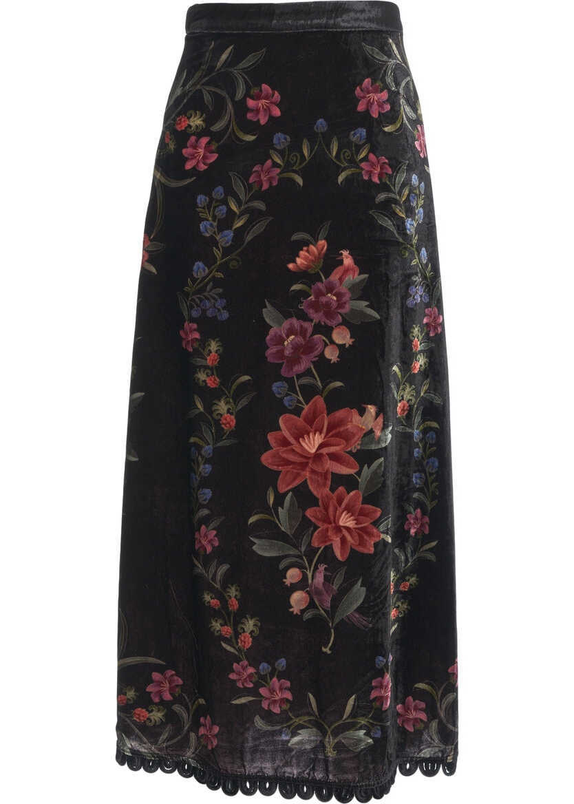 Fuste lungi Farmrio Velvet skirt with floral print Black Femei (BM 19062214) 1