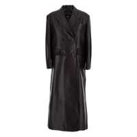 Paltoane Brown Double-Breasted Coat In Leather Woman Femei