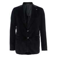Geci Black Single-Breasted Jacket With Notched Revers In Velvet Man Barbati