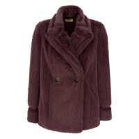 Paltoane Violet Double-Breasted Coat With Peak Revers In Ecofur Woman Femei