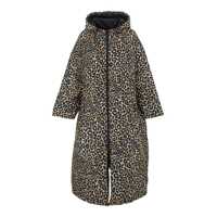 Geci de iarna Brown Down Jacket With Leopard Print And Long Design In Tech Fabric Woman Femei