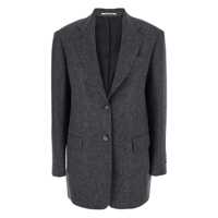 Sacouri Grey Single-Breasted Jacket With Notched Revers In Wool Woman Femei