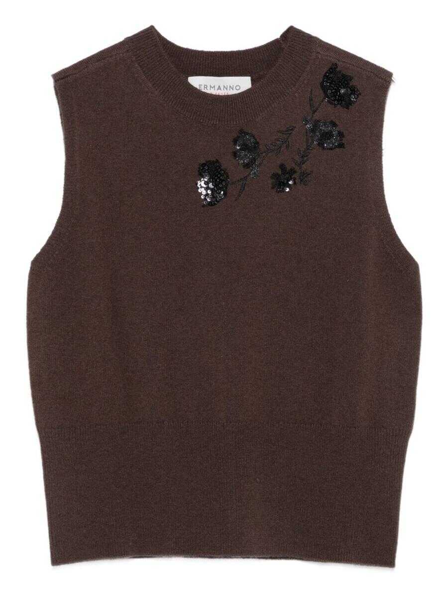 Pulovere ERMANNO FIRENZE Ermanno Firenze Embroidered Vest BROWN Femei (BM 19067427) 1