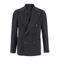 Sacouri Grey Double-Breasted Jacket With Peak Revers In Wool And Cashmere Man Barbati