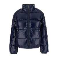 Geci de iarna 'Vintage Mythic' Blue Down Jacket With Stand-Up Collar And Logo Patch On The Sleeve In Tech Fabric Unisex Femei