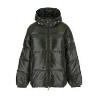 Geci de iarna 'Sten' Green Down Jacket With Drawstring Hood And Logo Patch In Technical Fabric Unisex Femei