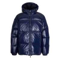 Geci de iarna 'Sten' Blue Down Jacket With Drawstring Hood And Logo Patch In Technical Fabric Unisex Femei