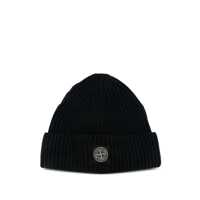 Caciuli Stone Island Blue Navy Beanie In Wool With Logo Barbati