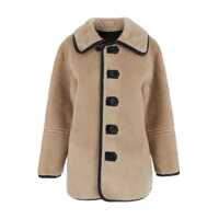 Geci Beige Jacket With Reversible Design In Faux Fur Woman Femei
