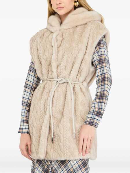 Geci Liu Jo Liu Jo Faux Fur Vest With Hood Beige Femei (BM 19069701) 3
