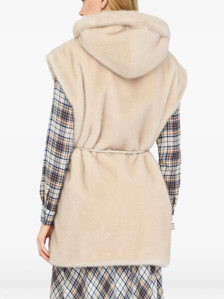 Geci Liu Jo Liu Jo Faux Fur Vest With Hood Beige Femei (BM 19069701) 4