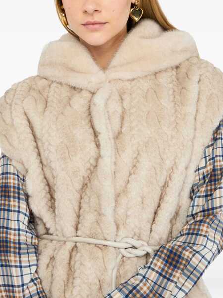 Geci Liu Jo Liu Jo Faux Fur Vest With Hood Beige Femei (BM 19069701) 5