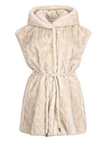 Geci Liu Jo Liu Jo Faux Fur Vest With Hood Beige Femei (BM 19069701) 1