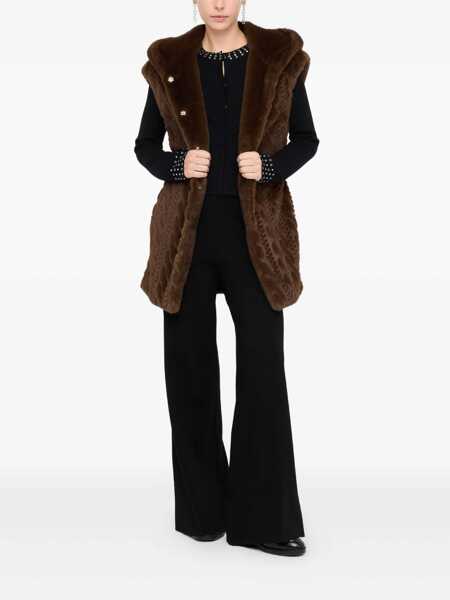 Geci Liu Jo Liu Jo Faux Fur Vest With Hood BROWN Femei (BM 19069704) 2