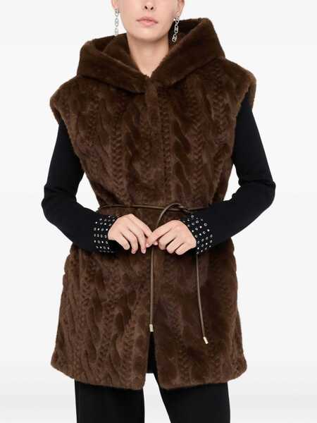 Geci Liu Jo Liu Jo Faux Fur Vest With Hood BROWN Femei (BM 19069704) 3