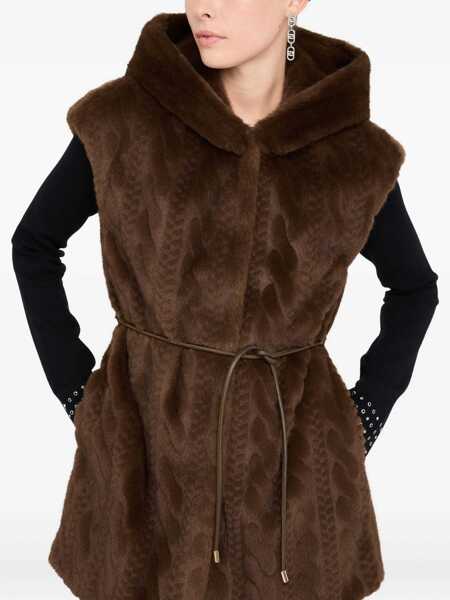 Geci Liu Jo Liu Jo Faux Fur Vest With Hood BROWN Femei (BM 19069704) 4