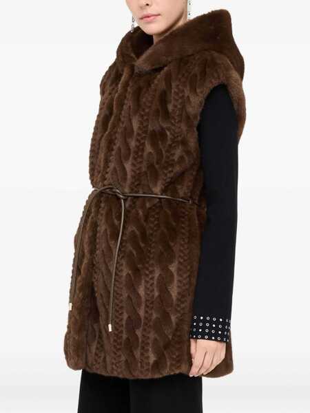 Geci Liu Jo Liu Jo Faux Fur Vest With Hood BROWN Femei (BM 19069704) 5
