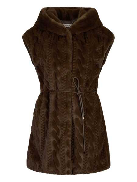Geci Liu Jo Liu Jo Faux Fur Vest With Hood BROWN Femei (BM 19069704) 1