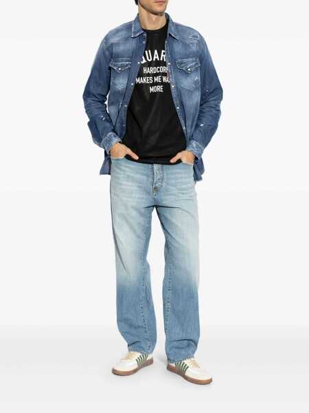 Tricouri DSQUARED2 Black Crewneck T-Shirt With Logo Printed On The Front In Cotton Man Black Barbati (BM 19070709) 2