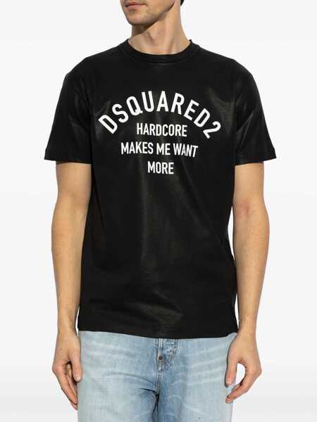 Tricouri DSQUARED2 Black Crewneck T-Shirt With Logo Printed On The Front In Cotton Man Black Barbati (BM 19070709) 3
