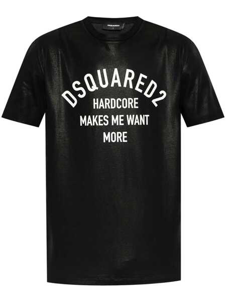 Tricouri DSQUARED2 Black Crewneck T-Shirt With Logo Printed On The Front In Cotton Man Black Barbati (BM 19070709) 1