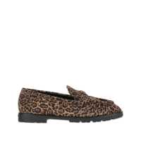 Mocasini Brown Loafers With Leopard Print And Logo Plaque In Leather Woman Femei