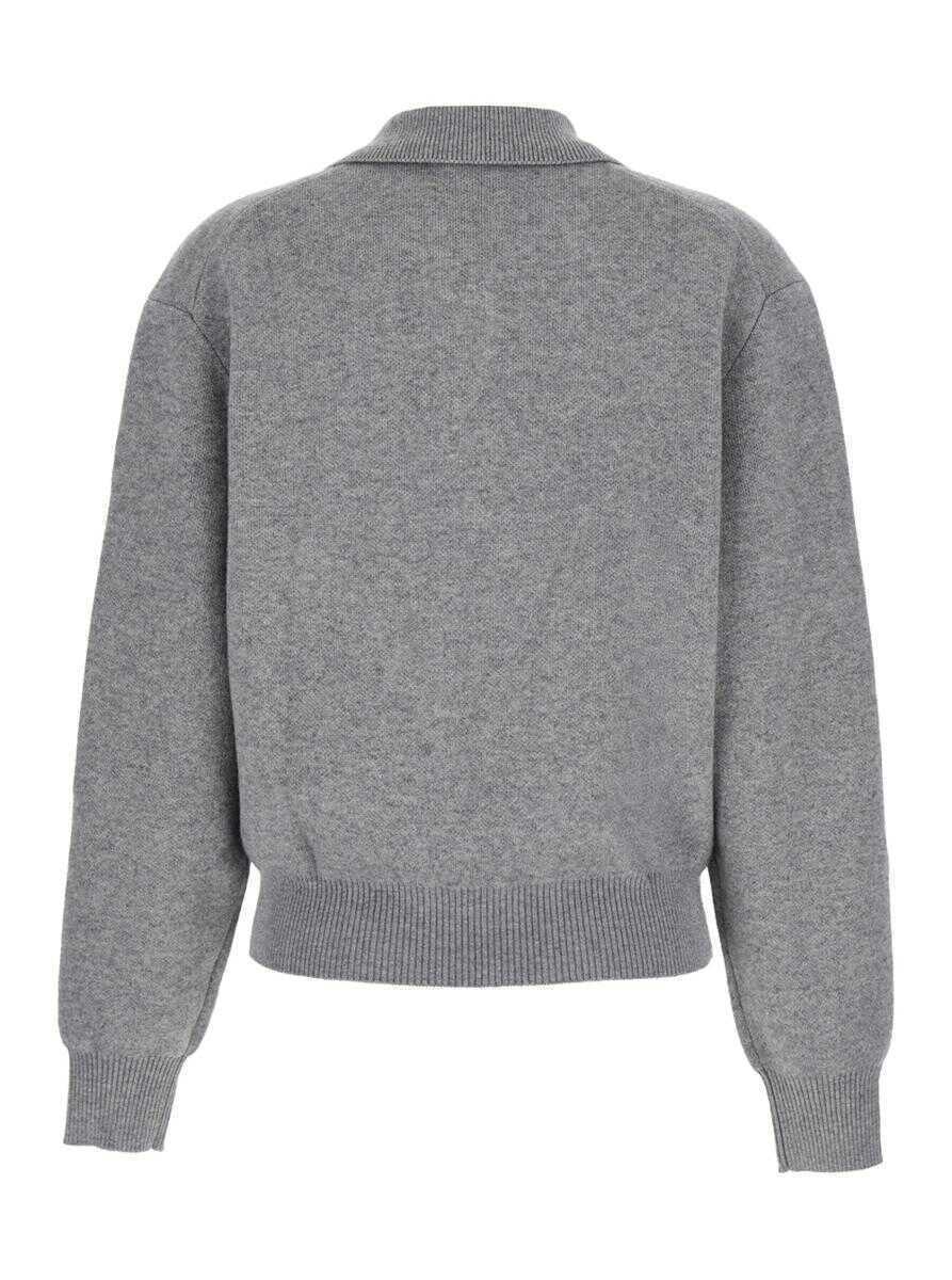 Pulovere DUNST Grey Sweater With Polo Collar And Ribbed Details In Cashmere Woman GREY Femei (BM 19071030) 2