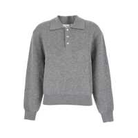Pulovere Grey Sweater With Polo Collar And Ribbed Details In Cashmere Woman Femei