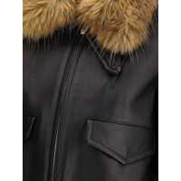 Geci de piele Dama - Geci de piele Sacai Leather Jacket with a Plush collar BLACK Femei (BM 19071856) - B-mall.ro