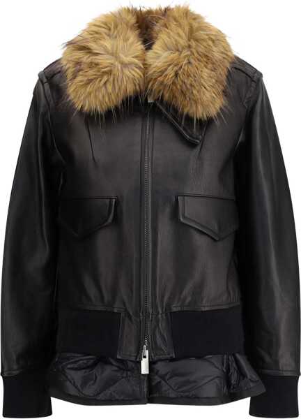 Geci de piele Sacai Leather Jacket with a Plush collar BLACK Femei (BM 19071856) 1