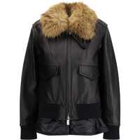 Geci de piele Leather Jacket with a Plush collar Femei