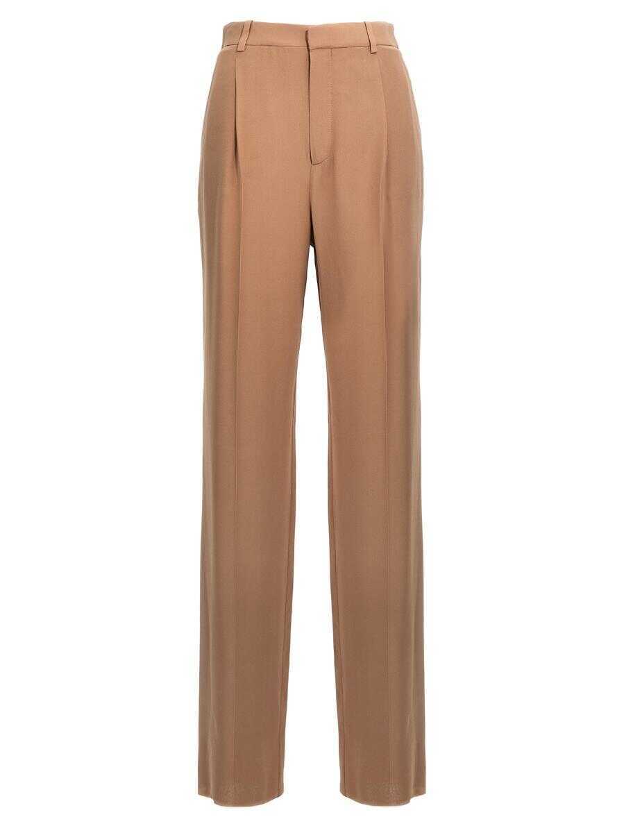 Pantaloni casual Saint Laurent Saint Laurent Crepe Silk Pants Beige Femei (BM 19074300) 1