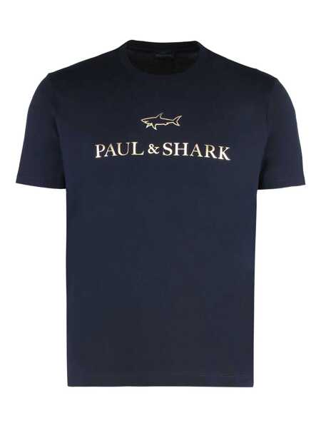 Tricouri Paul&Shark Paul & Shark T-Shirt In Cotton Jersey With Logo Print BLUE Barbati (BM 19074537) 1