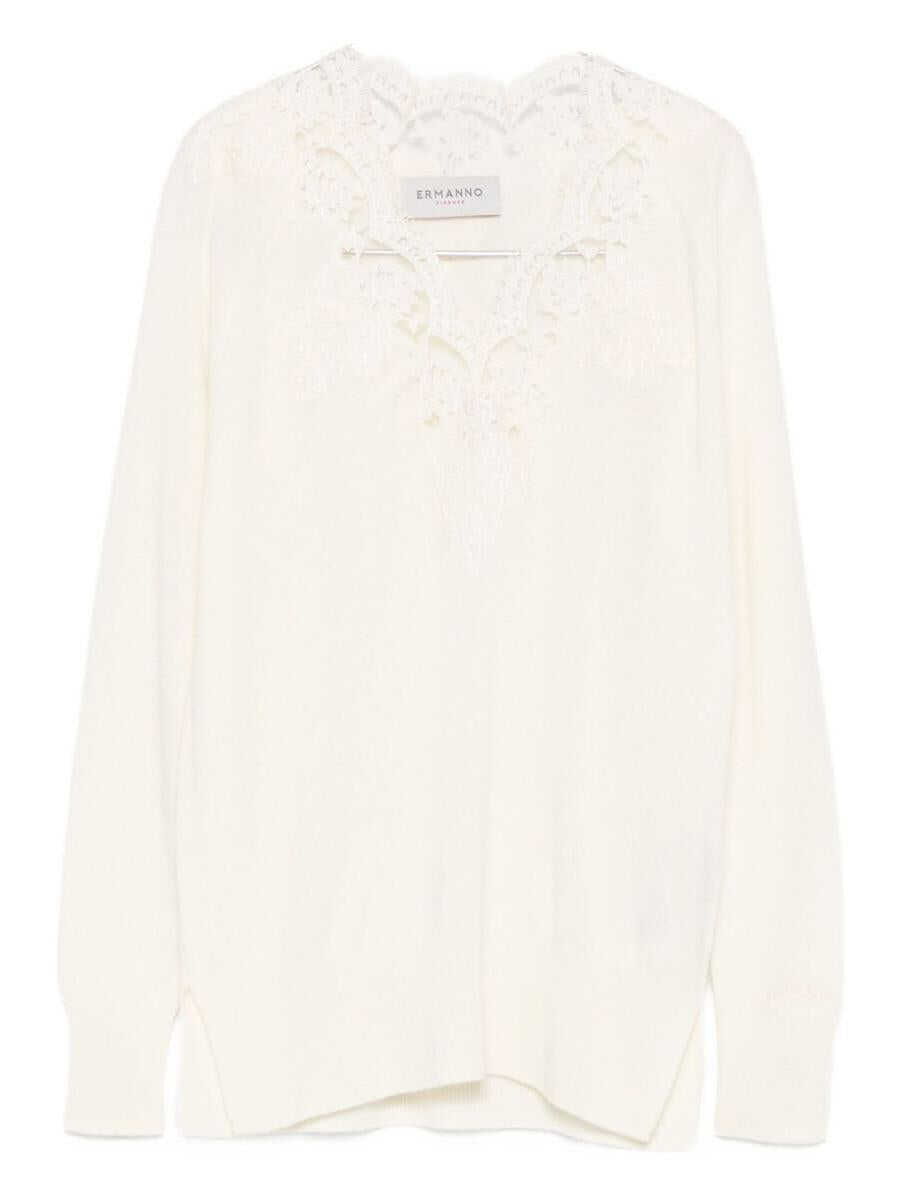 Pulovere ERMANNO FIRENZE Ermanno Firenze Embroidered V-Necked Sweater Beige Femei (BM 19075140) 1